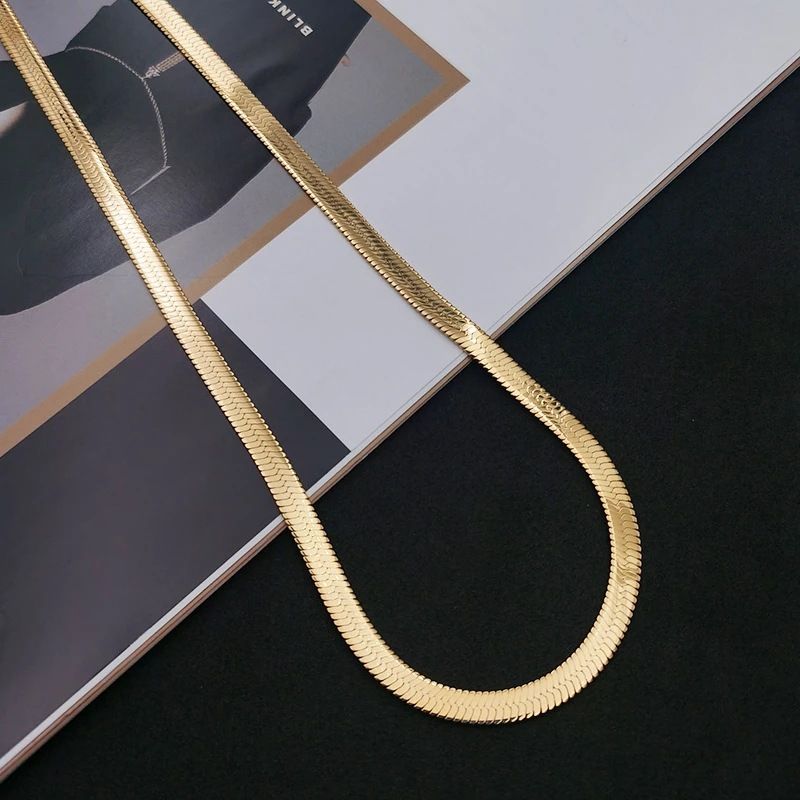 925 Sterling silver 18K Gold 4MM Flat chain Necklace for Women Luxury