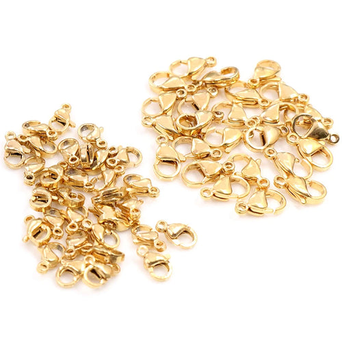 30pcs/lot 12*7mm 10*5mm Stainless Steel Gold Plated Lobster Clasp