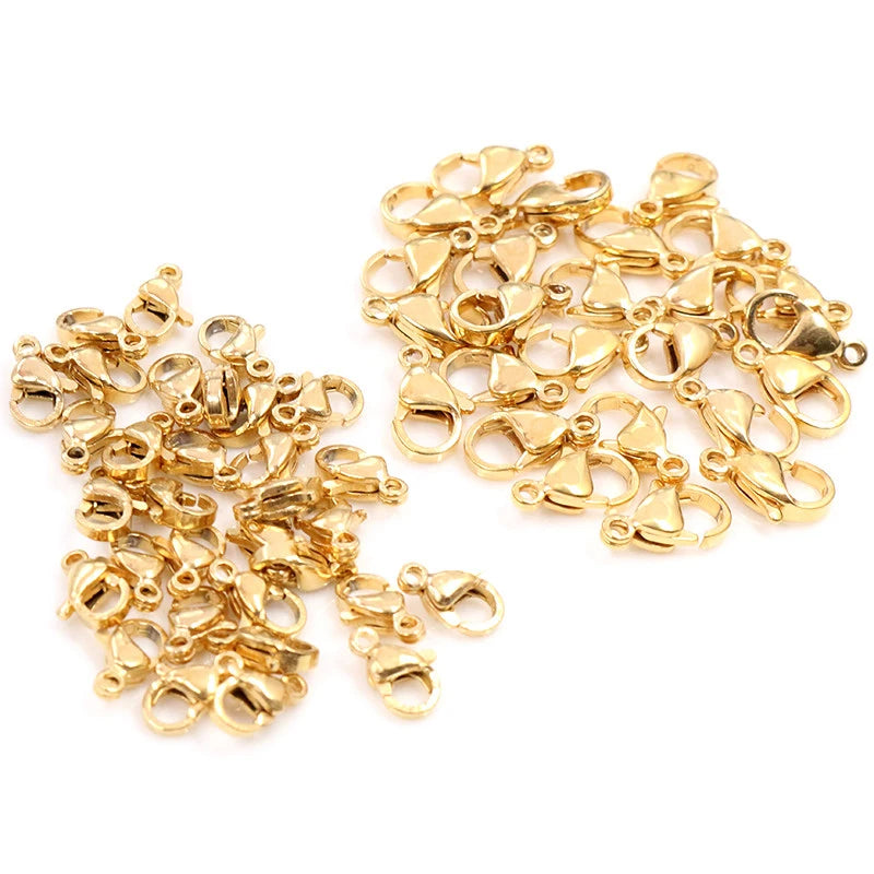 30pcs/lot 12*7mm 10*5mm Stainless Steel Gold Plated Lobster Clasp