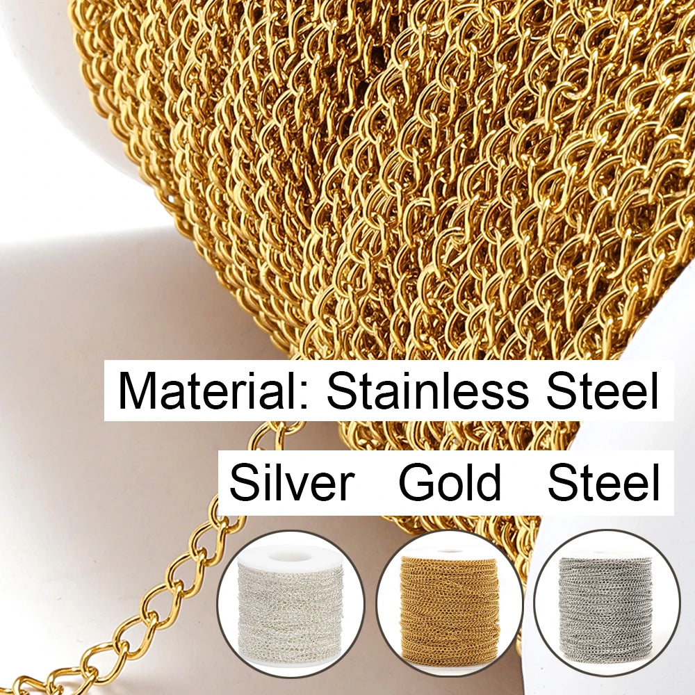 2meters Stainless Steel Extension Chain 2/3/4mm Gold Necklace Chains