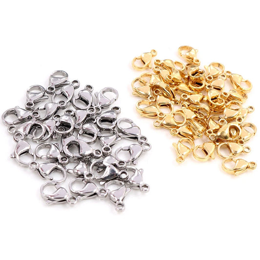30pcs/lot 12*7mm 10*5mm Stainless Steel Gold Plated Lobster Clasp