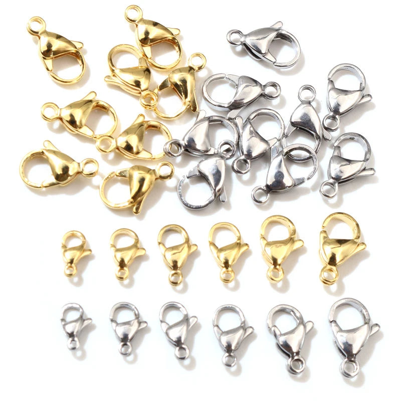 30pcs/lot 12*7mm 10*5mm Stainless Steel Gold Plated Lobster Clasp