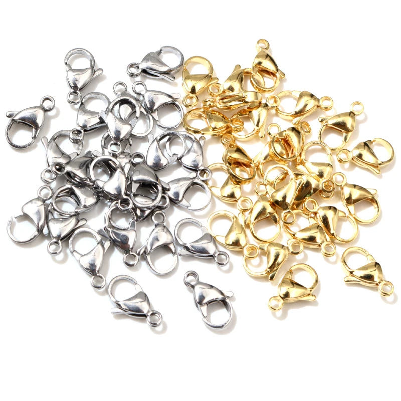 30pcs/lot 12*7mm 10*5mm Stainless Steel Gold Plated Lobster Clasp