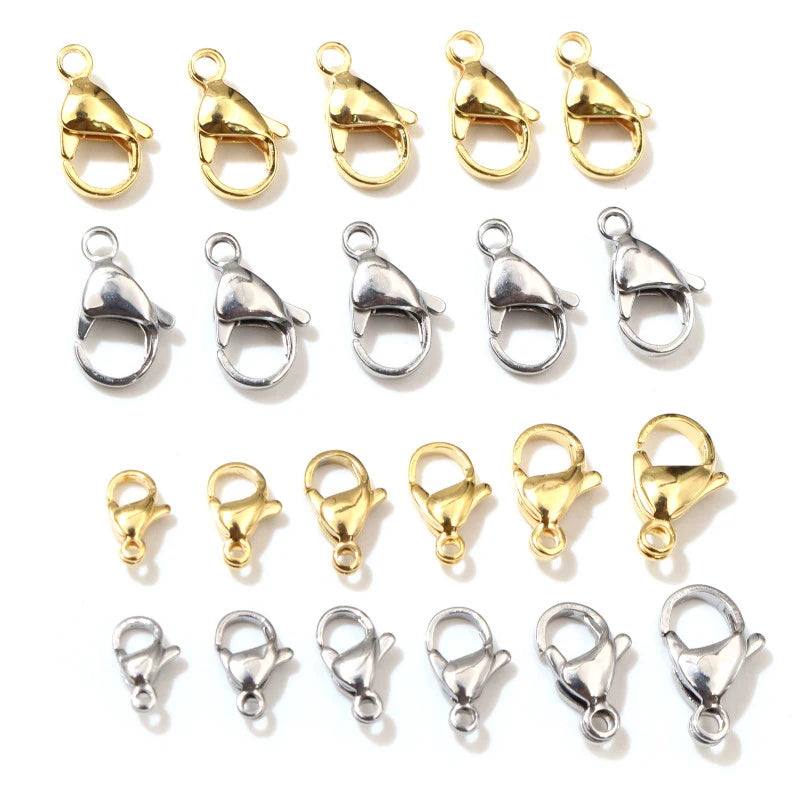 30pcs/lot 12*7mm 10*5mm Stainless Steel Gold Plated Lobster Clasp